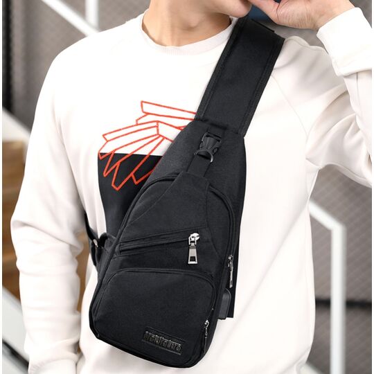 Мужская сумка слинг, черная П1052