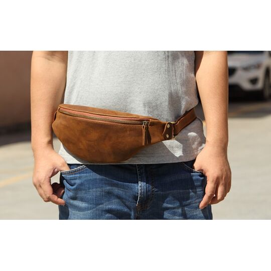 Чоловіча сумка поясна, бананка Misfits, коричнева П1302 Чоловіча сумка поясна, бананка Misfits, коричнева П1302