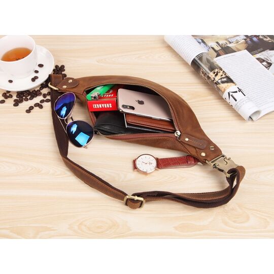 Чоловіча сумка поясна, бананка Misfits, коричнева П1302 Чоловіча сумка поясна, бананка Misfits, коричнева П1302