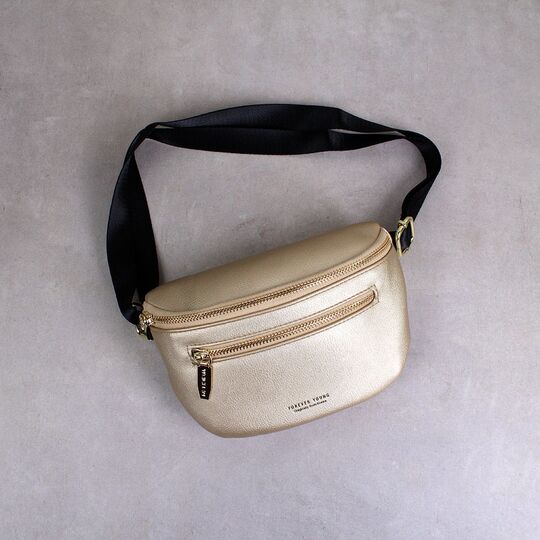 Жіноча поясна сумка, бананка WEICHEN, золотиста П1416