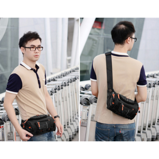 Сумка мужская на пояс, на плечо, черная П1431