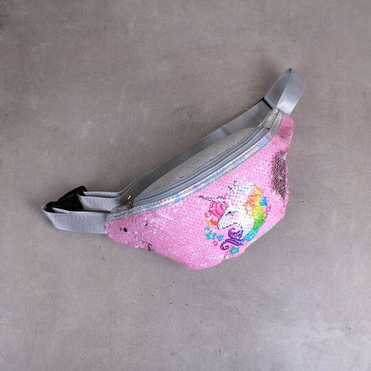 Детская сумка поясная, бананка, Единорог, розовая П1469