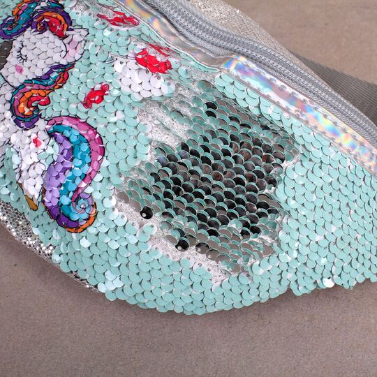 Детская сумка поясная, бананка, Единорог, голубая П1470