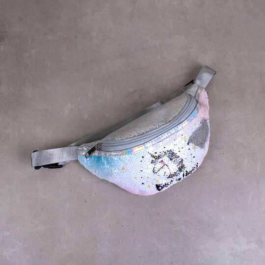 Детская сумка поясная, бананка, Единорог, белая П1474