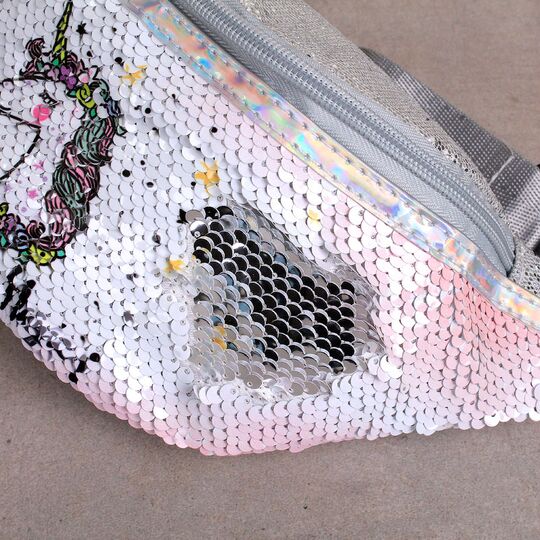 Детская сумка поясная, бананка, Единорог, белая П1474