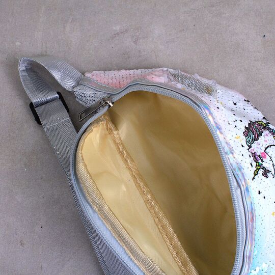 Детская сумка поясная, бананка, Единорог, белая П1474