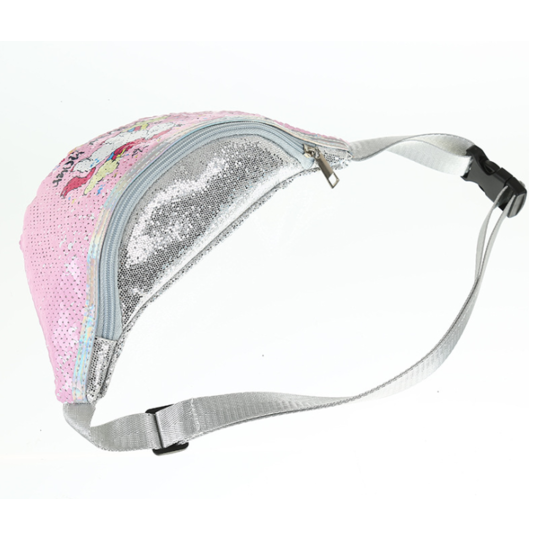 Детская сумка поясная, бананка, Единорог, голубая П1476