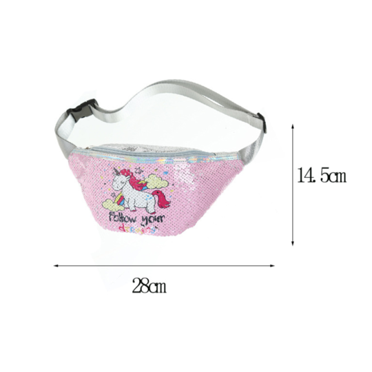 Детская сумка поясная, бананка, Единорог, голубая П1476