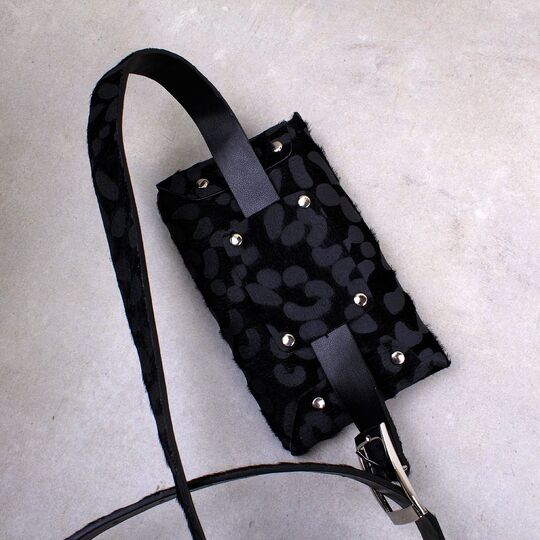 Сумка поясна жіноча, Леопард, чорна П1712