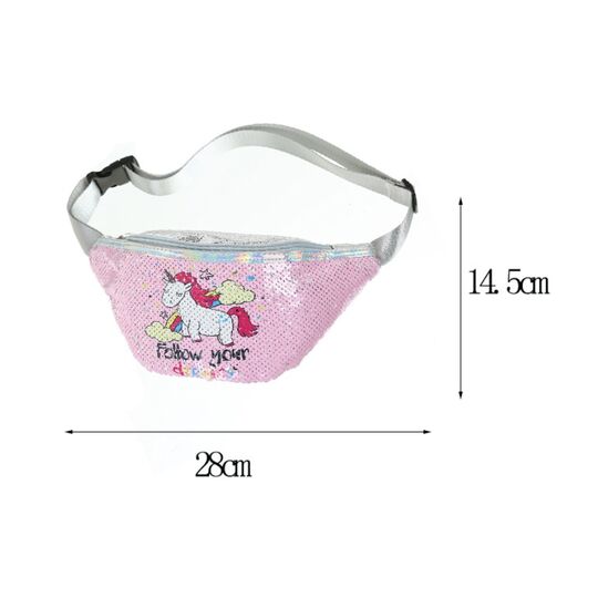 Детская сумка поясная, бананка, Единорог, розовая П1830