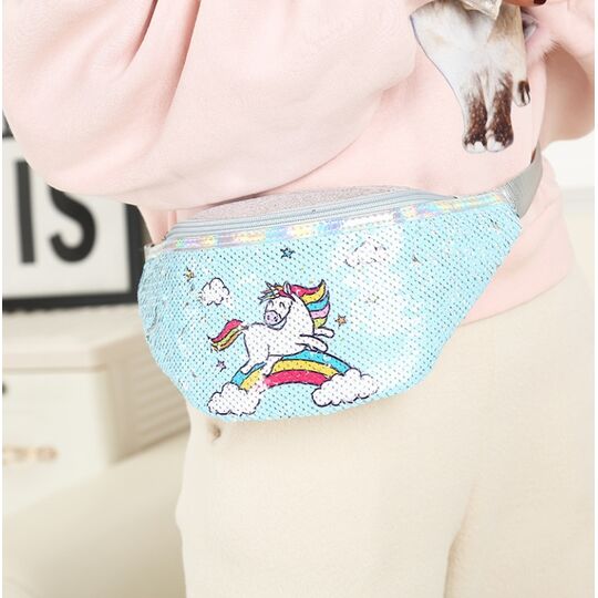 Детская сумка поясная, бананка, Единорог, розовая П1830