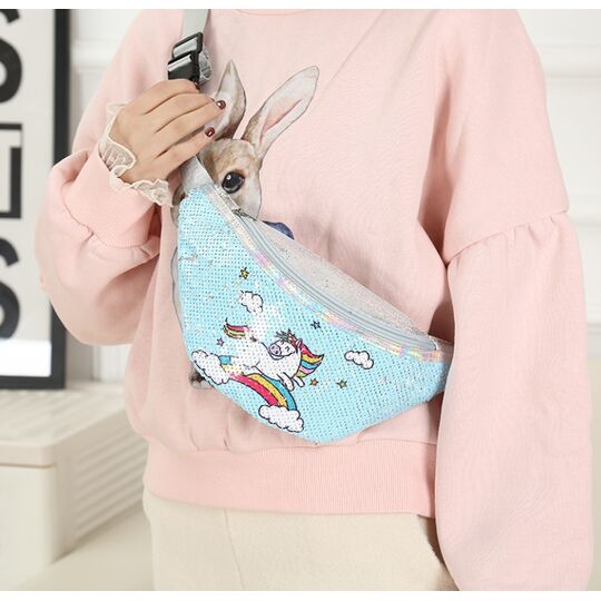 Детская сумка поясная, бананка, Единорог, розовая П1830