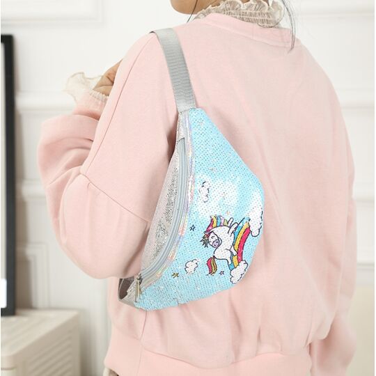 Детская сумка поясная, бананка, Единорог, розовая П1830
