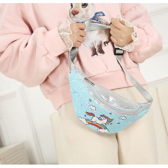 Детская сумка поясная, бананка, Единорог, розовая П1830