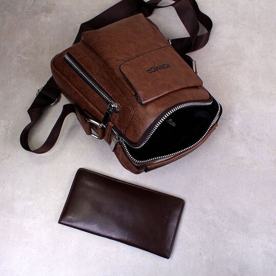 Чоловіча сумка VORMOR, коричнева з гаманцем, П2068