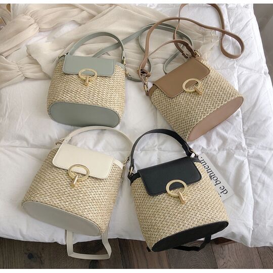 Жіноча солом'яна сумка, зелена П2291