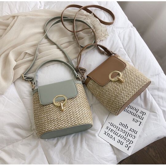 Жіноча солом'яна сумка, зелена П2291