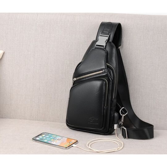 Мужская сумка слинг, черная П2354