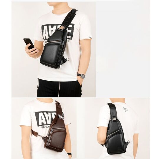 Мужская сумка слинг, черная П2354