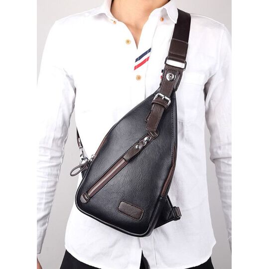 Мужская сумка слинг, черная П2408