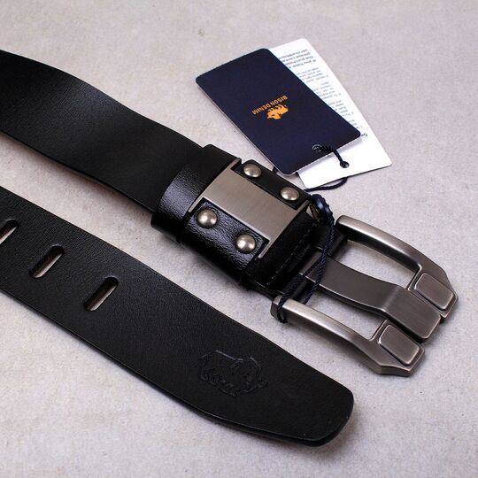 Чоловічий ремінь BISON DENIM, чорний П2689