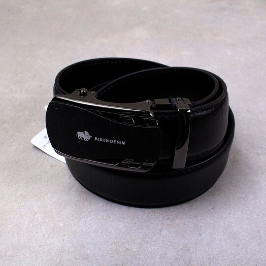 Чоловічий ремінь BISON DENIM, чорний П2829