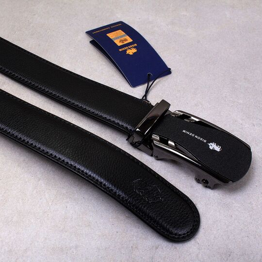 Чоловічий ремінь BISON DENIM, чорний П2829