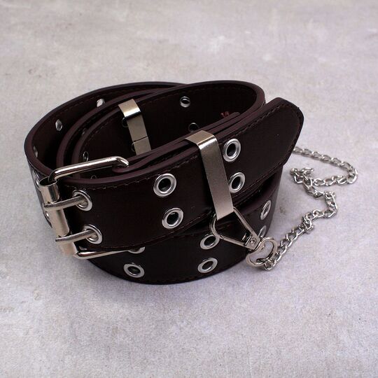 Ремень женский, коричневый П2883 с цепочкой