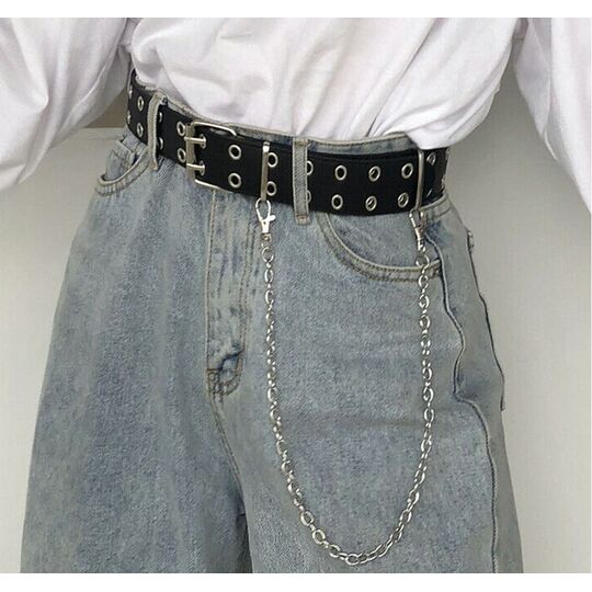 Ремень женский, черный П2885 с цепочкой