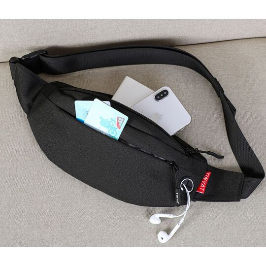 Сумка поясная, бананка TINYAT, черная П2935