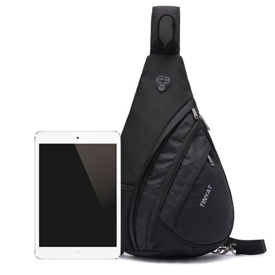 Мужская сумка слинг "TINYAT" USB, черная П2952