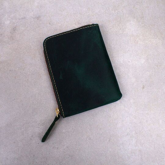 Гаманець на блискавці зі шкіри, зелений П3008