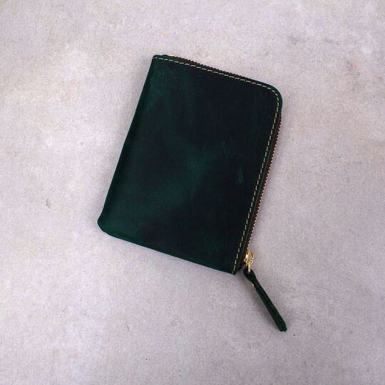 Гаманець на блискавці зі шкіри, зелений П3008