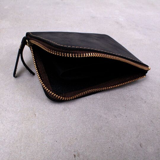 Кошелек на молнии из кожи, черный П3011