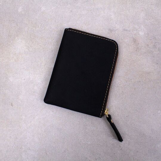 Кошелек на молнии из кожи, черный П3011
