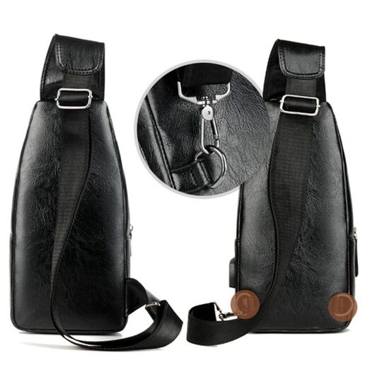 Чоловіча сумка+гаманець+ремінь, чорна П3038