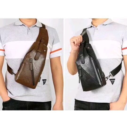 Чоловіча сумка+гаманець+ремінь USB, коричнева П3039