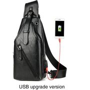 Мужская сумка+кошелек+ремень USB, черная П3040