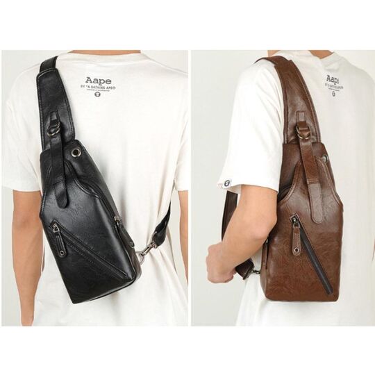 Мужская сумка+кошелек+ремень USB, черная П3040