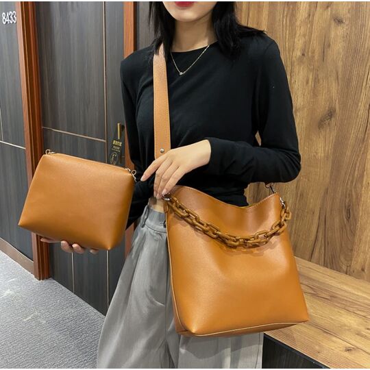 Жіноча сумка+косметичка, коричнева П3058