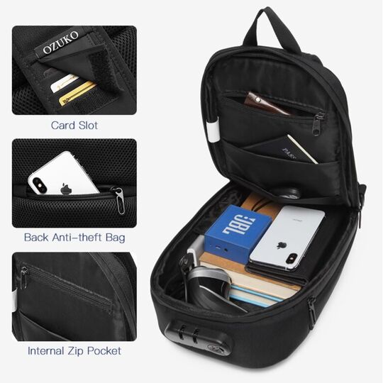 Мужская сумка слинг OZUKO, серая П3196