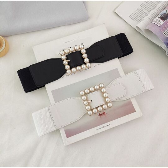 Широкий женский ремень с жемчугом, П3216