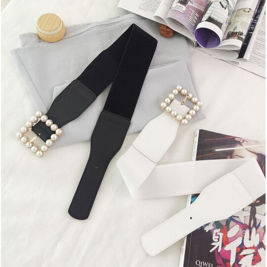 Широкий женский ремень с жемчугом, П3216