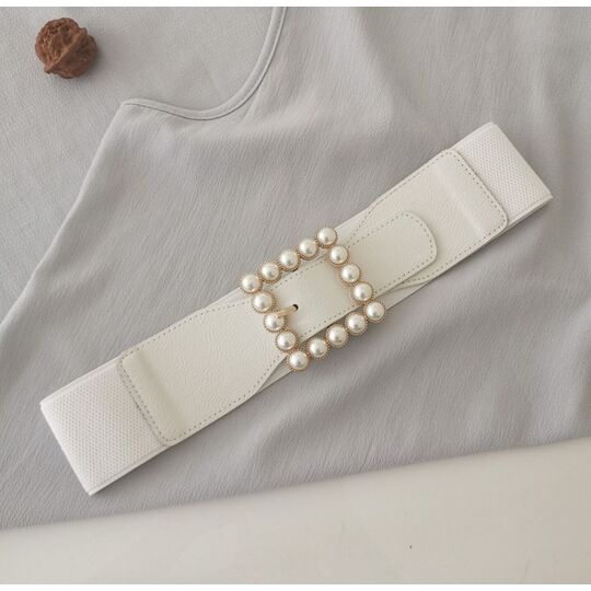 Широкий женский ремень с жемчугом, П3216