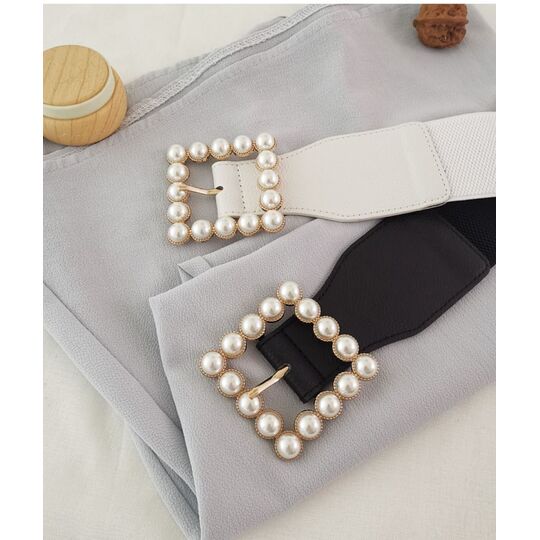 Широкий женский ремень с жемчугом, П3216