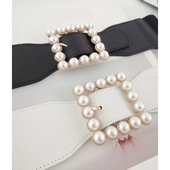 Широкий женский ремень с жемчугом, П3216