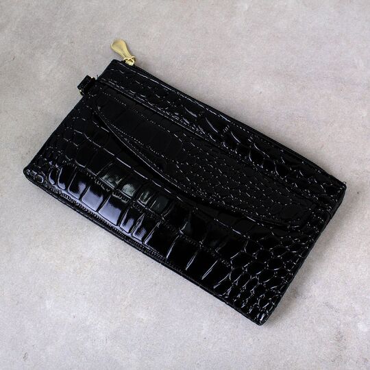 Жіночий гаманець лакований, чорний П3355