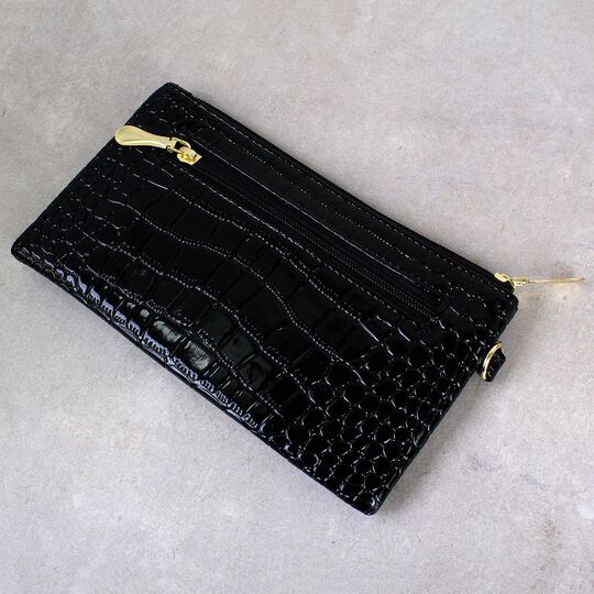 Жіночий гаманець лакований, чорний П3355