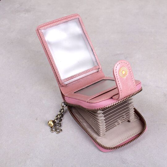 Визитница из кожи, розовая П3916