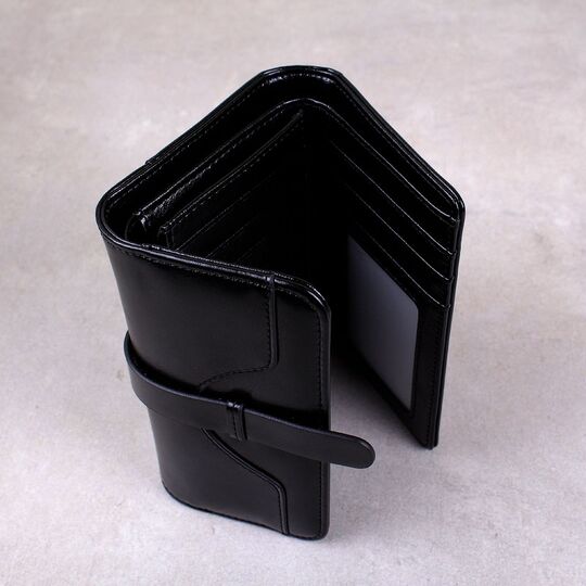 Женский кошелек из кожи, черный П3923